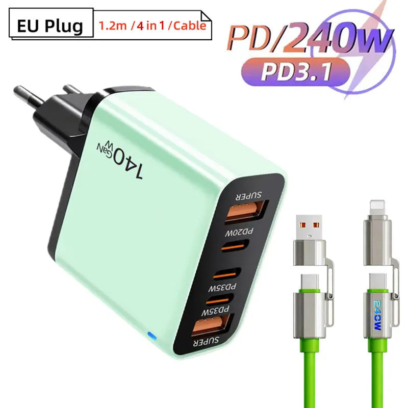 GaN 140W USB C Charger PD Fast Charging Travel Charger For iPhone Samsung Xiaomi Huawei OPPO Mobile Phone Adapter EU US UK Plug