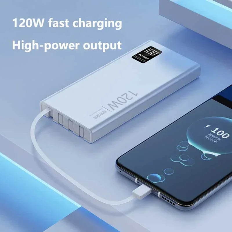 VIVO 120W 500000mAh Power Bank Built in 4 Cables Large Capacity Fast Charging Portable External Battery for iPhone Samsung New