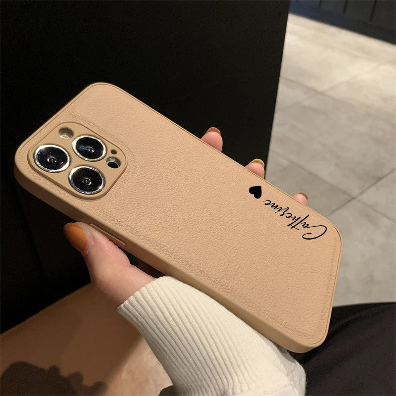 15 16 17 18Pro Max Case DIY Name Personalised Customized Leather Luxury Cover For iPhone 11 12 13 14 15 16 17 Air 18Pro Max Gift