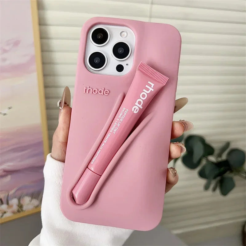Makeup Brand Lemontini Dopamine Lip Gloss Case for iPhone 15 16 17 ProMax 12 13 14 Air Pro Max Plus Lipstick Holder Phone Cover