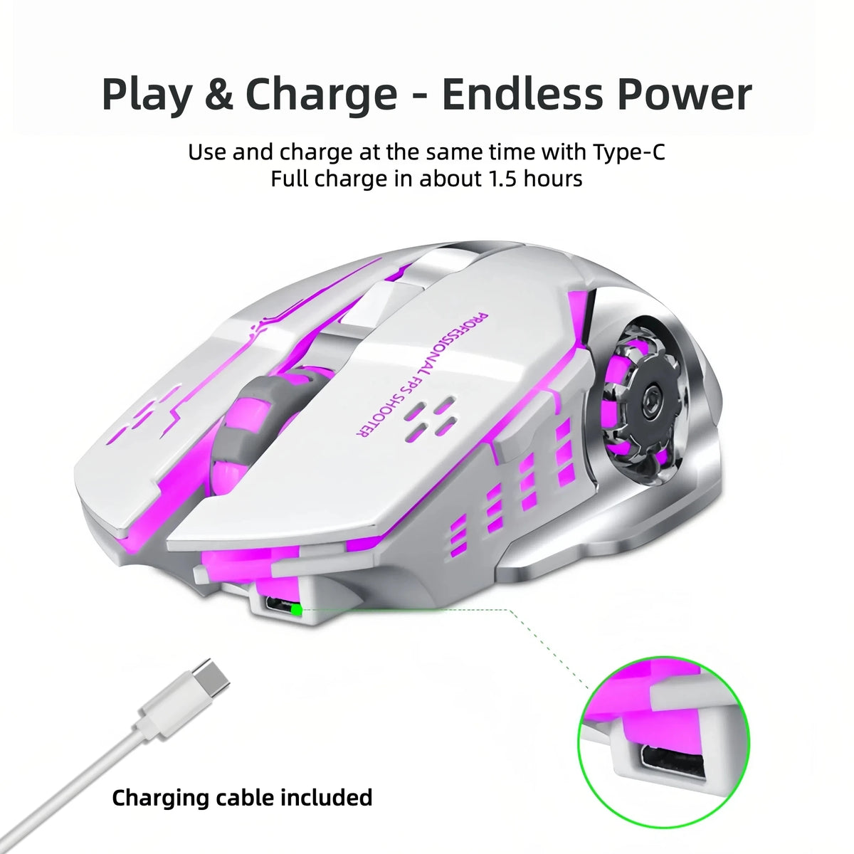 Wireless Gaming Mouse Bluetooth 2.4G Dual Mode RGB Silent Rechargeable Back to School Ergonomic 2400DPI Mice for MacBook Laptop Student