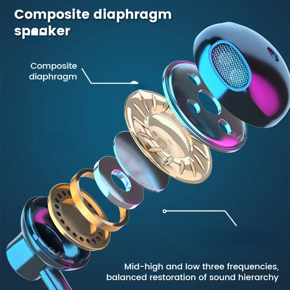 Wireless Earphones Bluetooth 5.3 Neckband Headphones Gaming LED Display HIFI Headset Sports TWS Earbuds With Mic TF Card