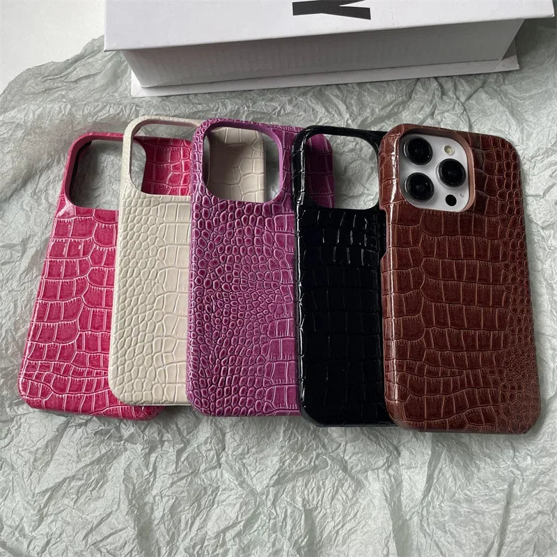 New Suitable for iPhone 16pro Phone Case 15promax Crocodile Pattern 14pro 13 Half Pack 12 11 XR Anti Drop Hard Protective Cover