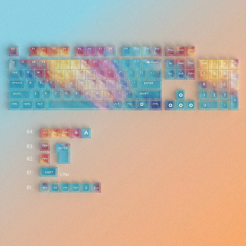 Rainbow Shine Through PC Keycap Set 119 Keys Cherry Profile for RGB MX Switch Mechanical Keyboard