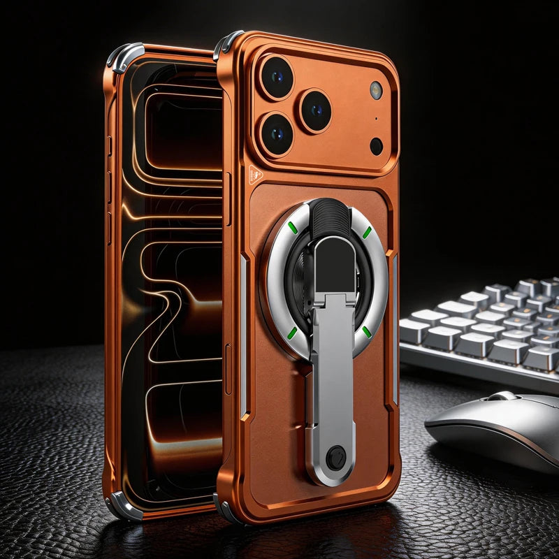 2-in-1 Detachable 360 Rotating Magnetic Bracket Metal Frameless Phone Case for iPhone 17 Pro Max Shockproof for Magsafe Cover