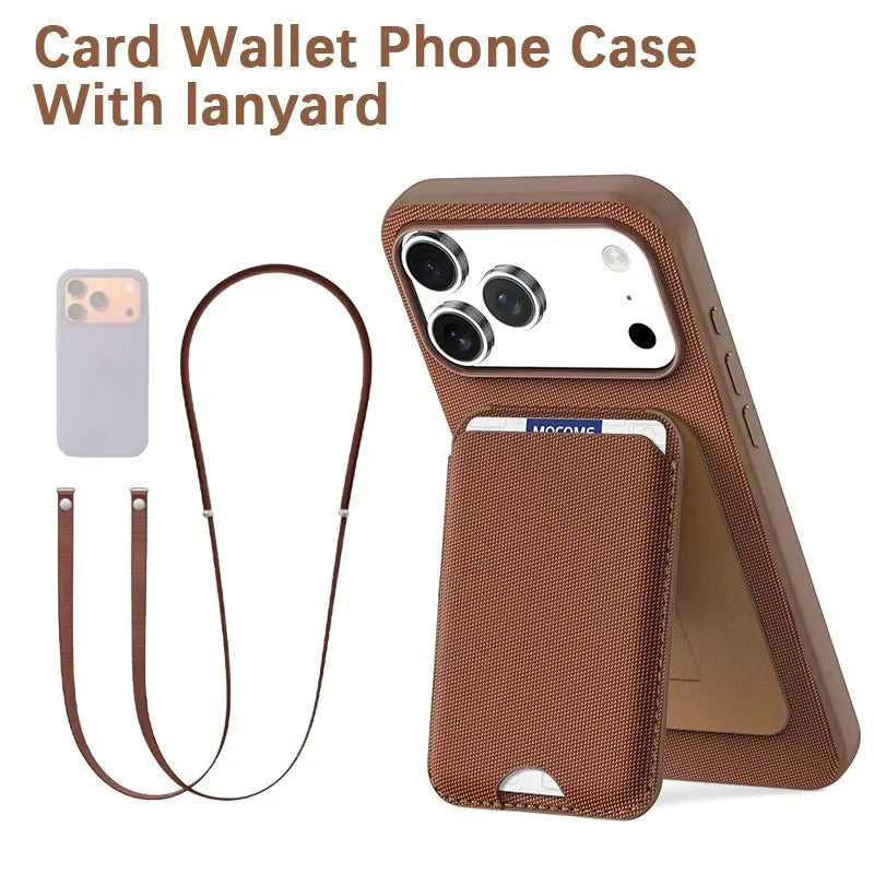 High End Official Magnetic Woven Strap Stand Card Holder Phone Case For Iphone 17 16 15 14 Pro Max Air Crossbody Lanyard Cover