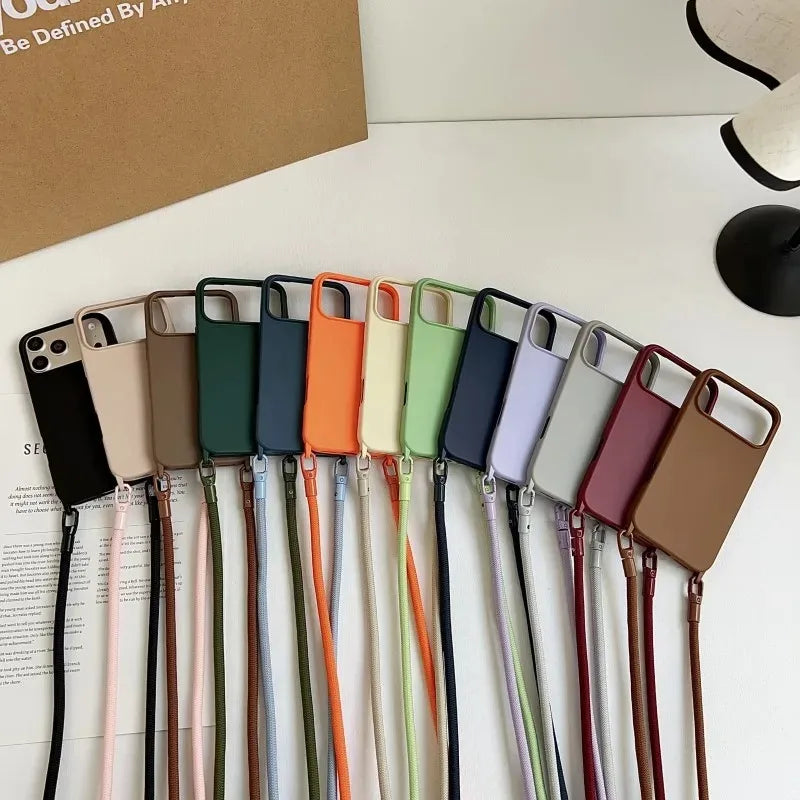 Original Silicone Lanyard Phone Case For iPhone 17 16 15 14 13 Pro Max 17Pro 16Pro Air Shockproof Crossbody Cord Strap Cover