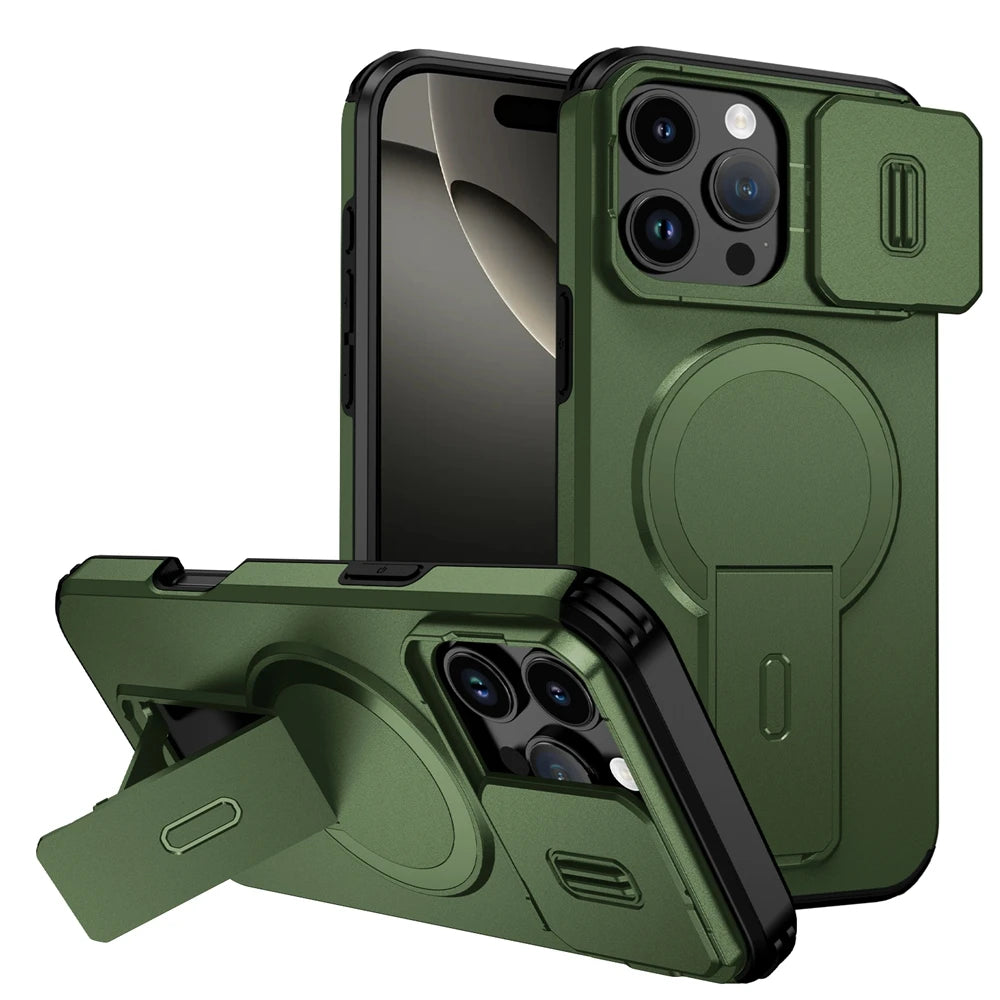 Luxury Armor Magnetic Case for IPhone 17 Air 16e 16 15 14 13 12 Mini 11 Pro Max Plus Flip Lens Stand Cover Wireless Charing