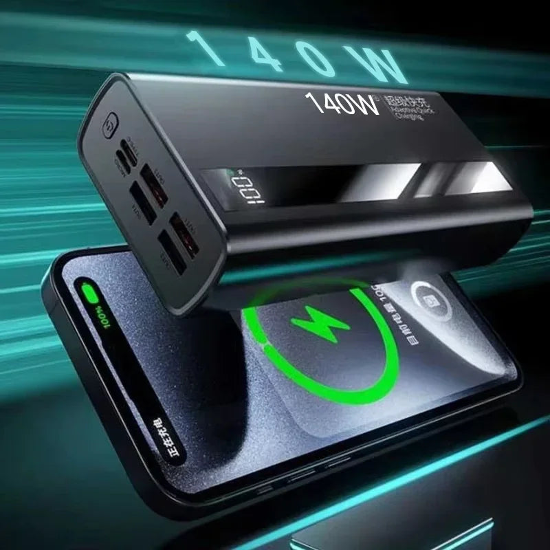 Lenovo CCC 500000mAh 140W Powerbank Super Fast Charging Portable Battery Charger Ultra Capacity LED Digital Display 2027NEW