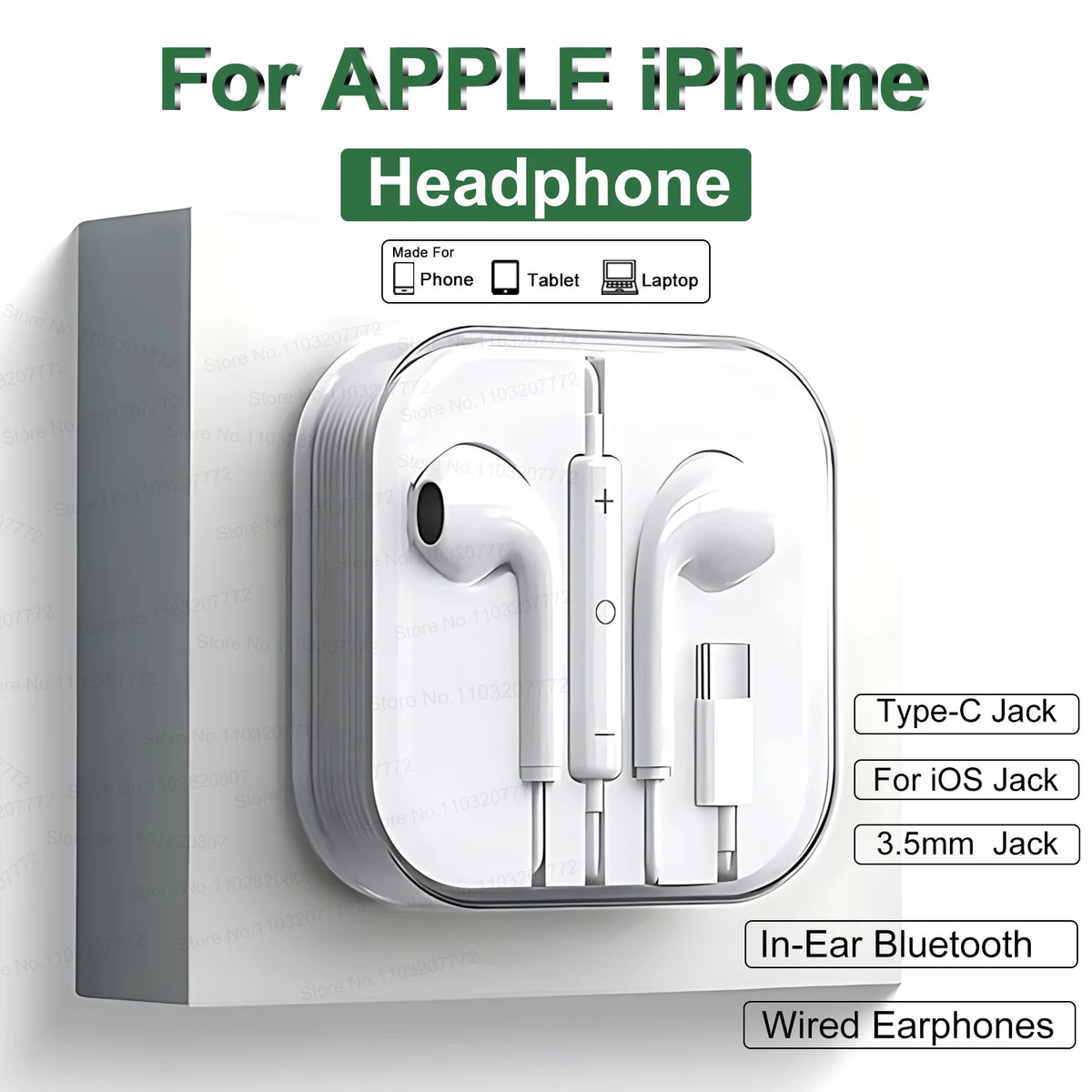For Apple Type C Wired Headphones For iPhone 11 13 14 15 16 17 Pro Max iPad Laptops Tablet 3.5mm Phone Earphones Stereo Earbuds