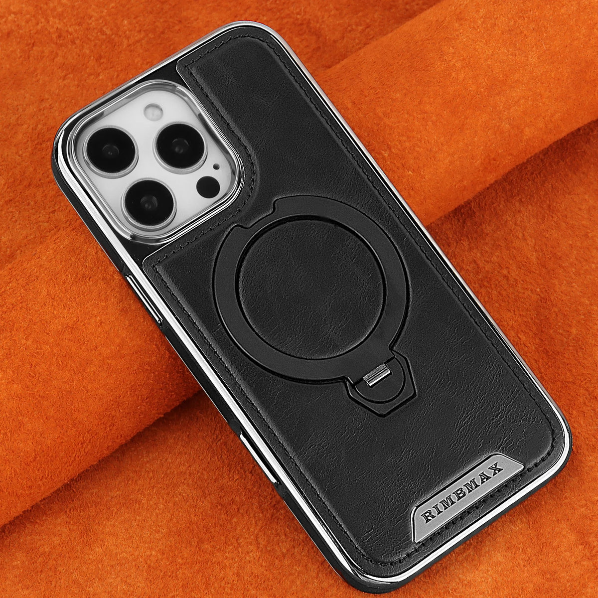 360 Rotating Bracket Luxury Magnetic Stand Ring Leather Case For iPhone 16 Pro Max 15 14 13 12 Magsafe Wireless Charging Cover