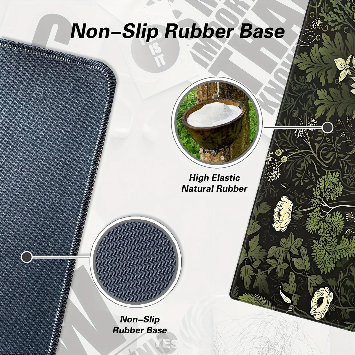 Botanical Green Floral Plant Mouse Pad Large Desk Pad Non-Slip Gaming accessories Mouse Mat Stitched Edges for Office and Home