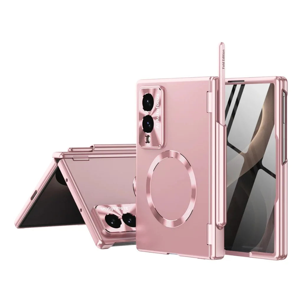 for Magsafe Magnetic Plating Hinge Protection Phone Case With Front Screen Tempered Film For Samsung Galaxy Z Fold 8 Ultra 7 6