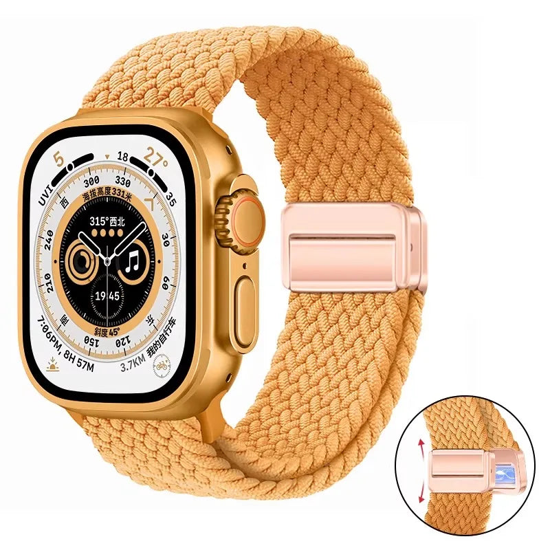 Nylon Braided Loop Band For Apple Watch Ultra 3 2 49mm 11 10 46mm 42mm 9 8 7 45/41mm Magnetic Strap iWatch 6 5 SE 44/40mm Correa