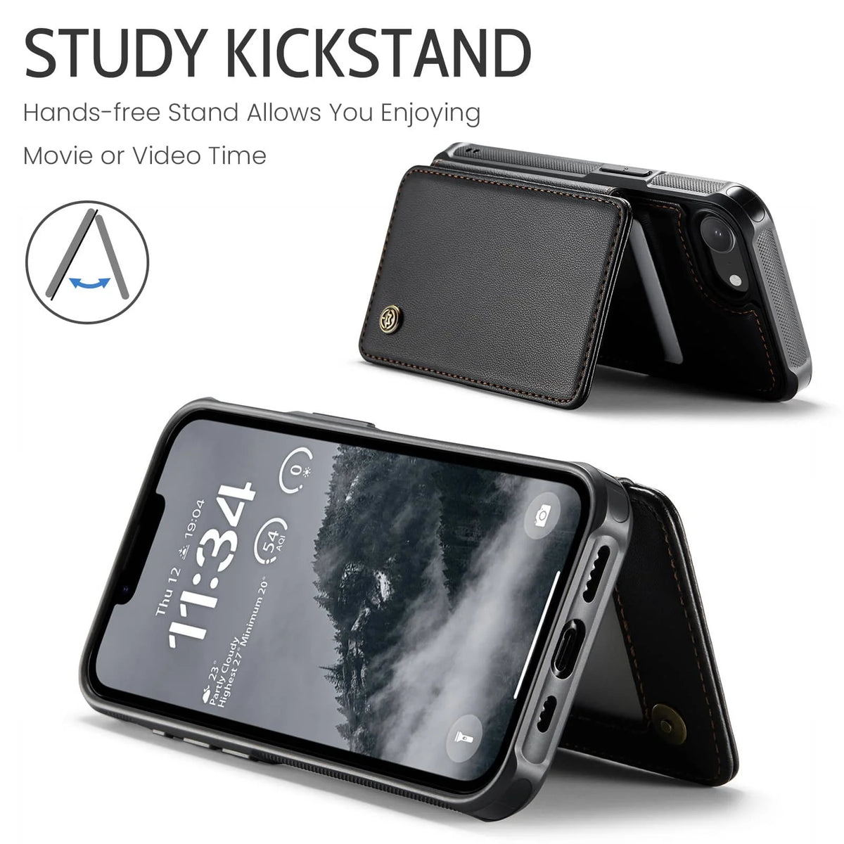 For iPhone 17e/16e Case with Card Holder Wallet Case with RFID Blocking, Durable Leather Kickstand Magnetic Clasp Shockproof