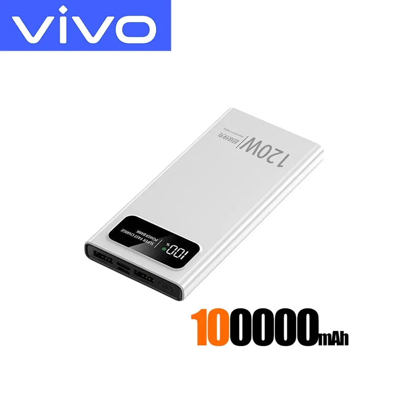 VIVO 500000mAh Power Bank 120W Fast Charging PowerBank LED Digital Display Portable External Battery for iPhone Samsung 2026 New