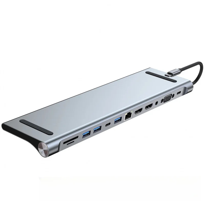 10/11/12-in-1 Docking Station Laptop Stand Audio USB Type-C 4K HDMI 100W PD SD/TF Display Port For Macbook PC Computer Hub