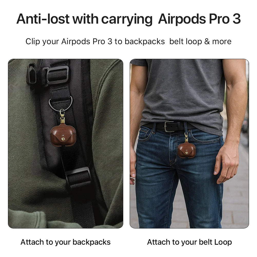 Genuine Leather Cover for AirPods Pro 3 Case AirPod Pro 2nd 1st Generation Bluetooth Wireless Headphones Charging Box with Hook