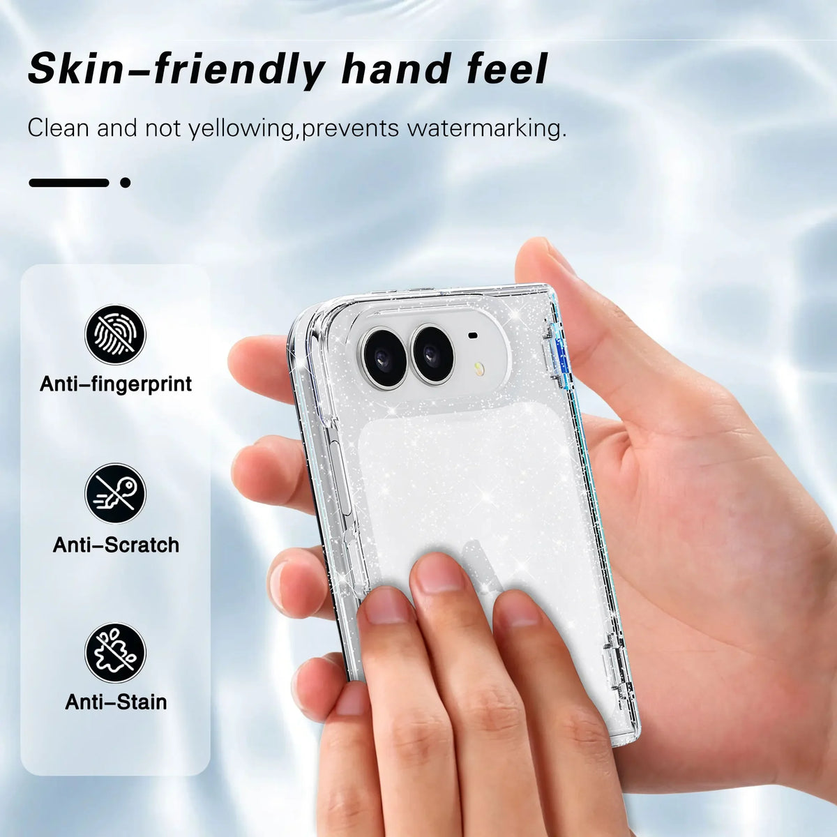 For IPhone Duo Fashion Transparent Glitter Acrylic Phone Case for IPhone Duo 18 Fold Shockproof Axis Protection Slim Fit Cover