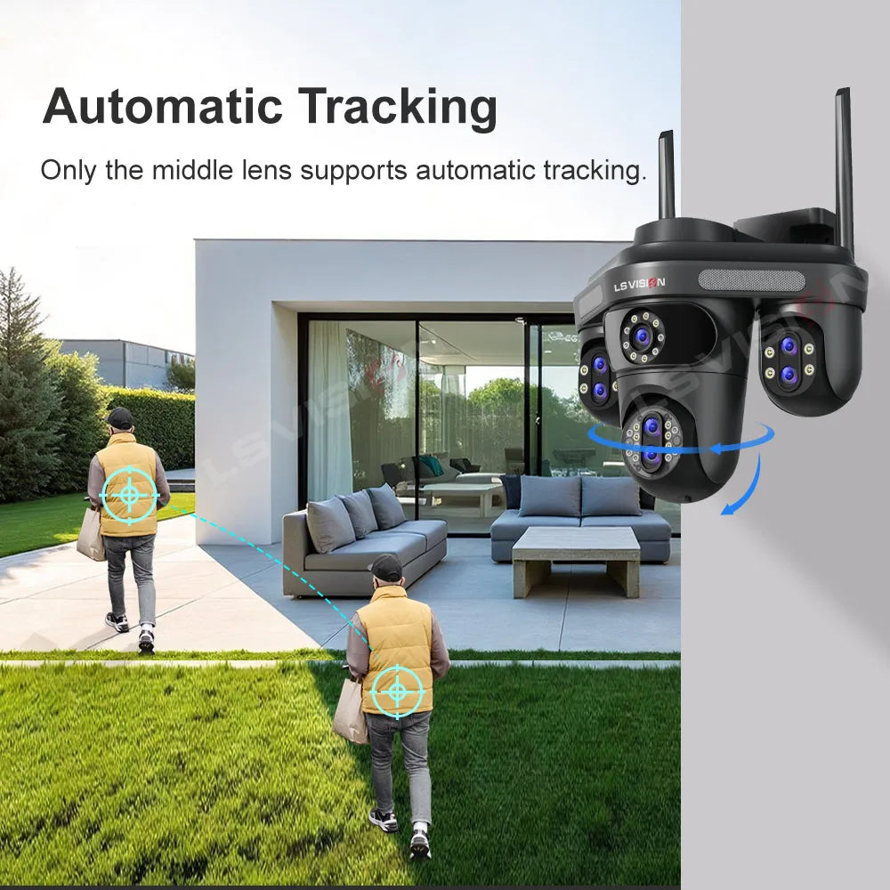 LS VISION 35MP 10X Zoom Four Screens WiFi IP Camera Wireless Outdoor Seven Lens Three PTZ Camera Auto Tracking Security Camera