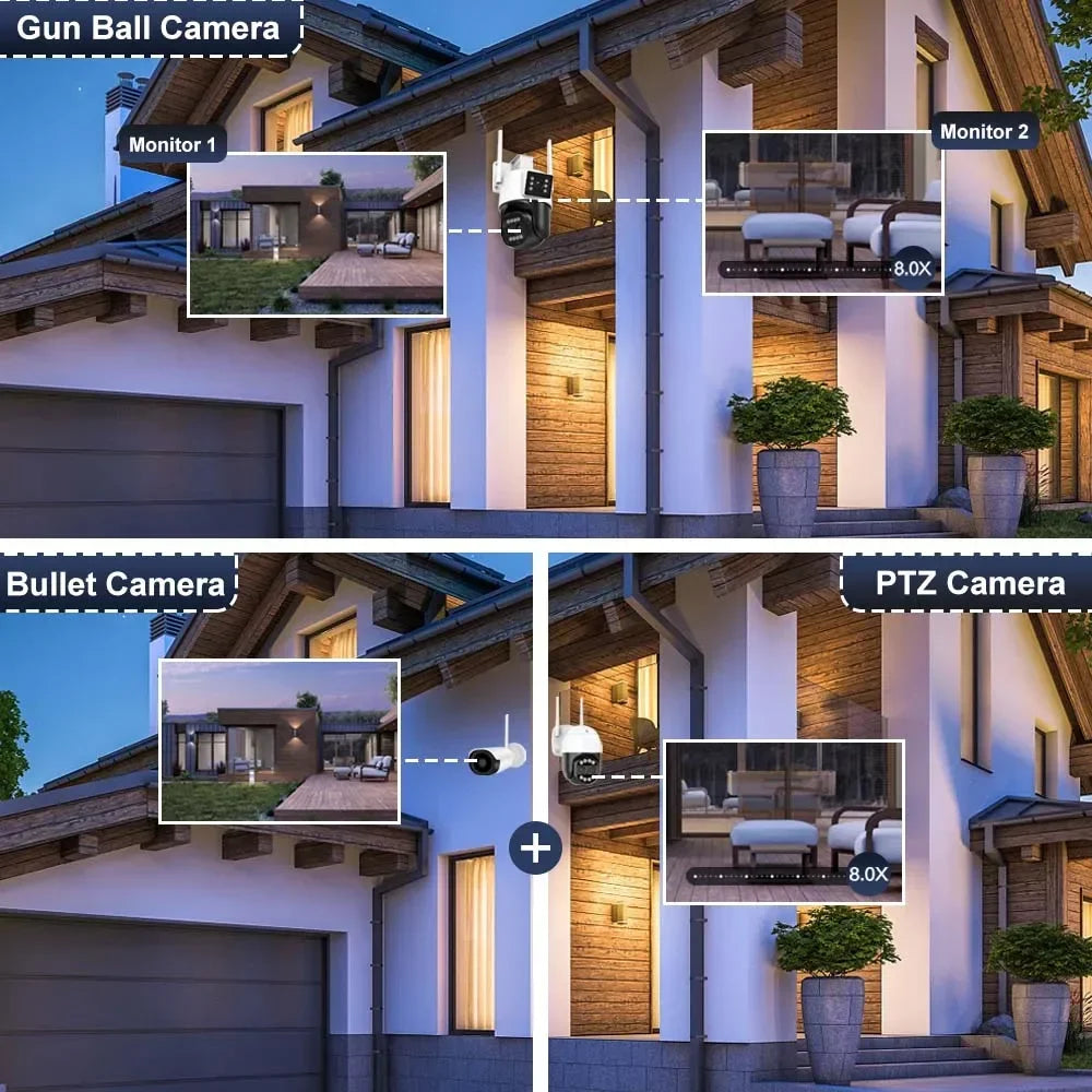 12MP PTZ Wifi Camera IP 8X Digital Zoom Outdoor Dual Screen Color Night Vision 8MP CCTV Video Surveillance Camera Wireless ICSee