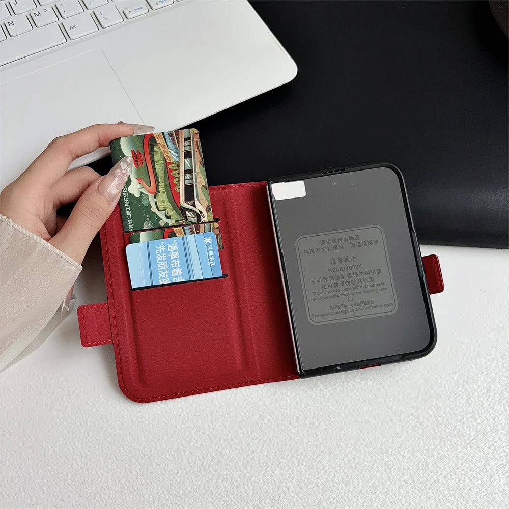 Wristband Bracket Phone Case For iPhone Duo 18 Fold Invisible Wristband Soft Card Holder Wallet Cover With Tempered Glass Case