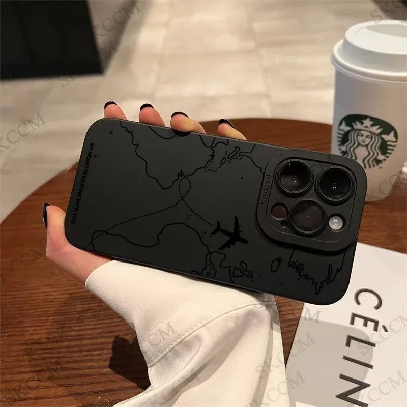 Travel-nspired Airplane Route Desian Phone Case For iPhone 17 16 15 14 13 12 11 Pro Max Mini 8 7 Plus XR XS Soft Silicone Covers