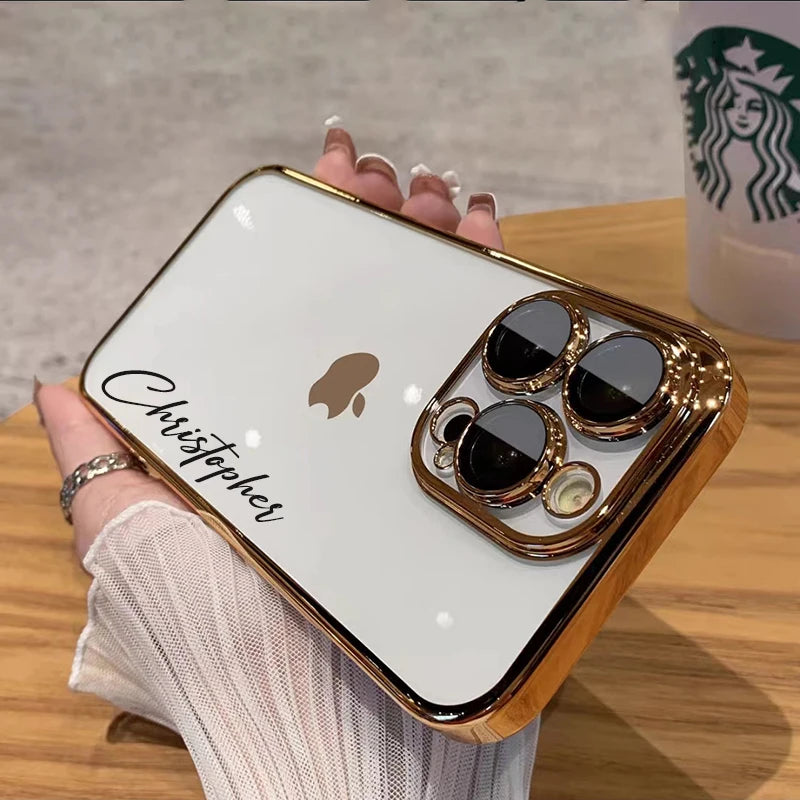 Personalised Customized Name Case For iPhone 18 17 16 15 14 13 12 11 Pro Max 17 Air Luxury Plating Transparent Clear Cover