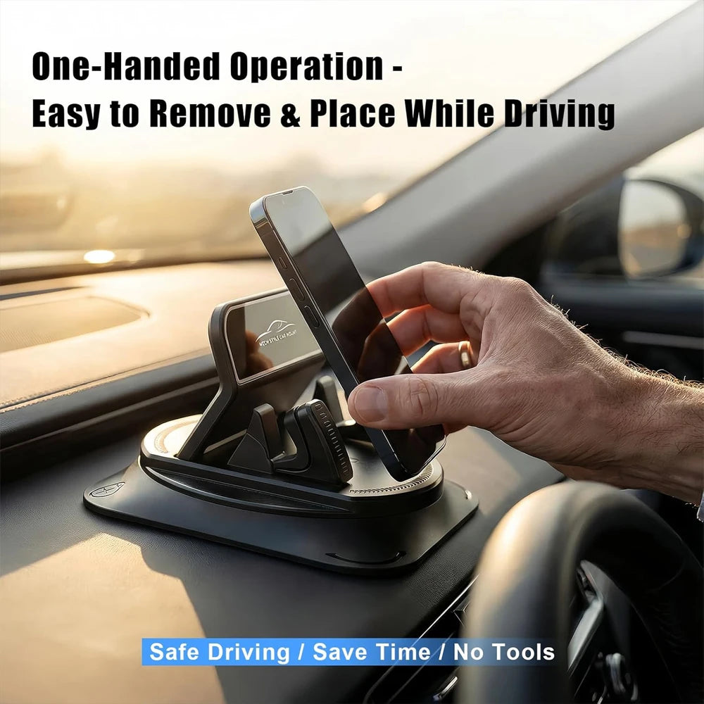 One-Hand Operated Dash Phone Clip, Shockproof 360° Rotatable Holder for Car, Perfect Angle Adjustable for Landscape & Portrait