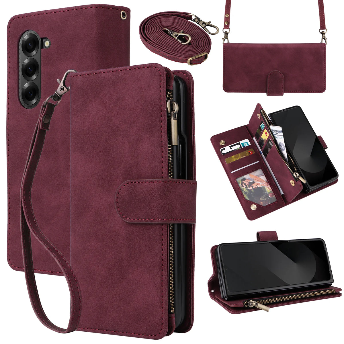 Premium Leather Business Phone Case For Samsung Galaxy Z Fold 8 Zipper Wallet Card Slots Magnetic Flip Cover For Fold 7 6 5 4 3