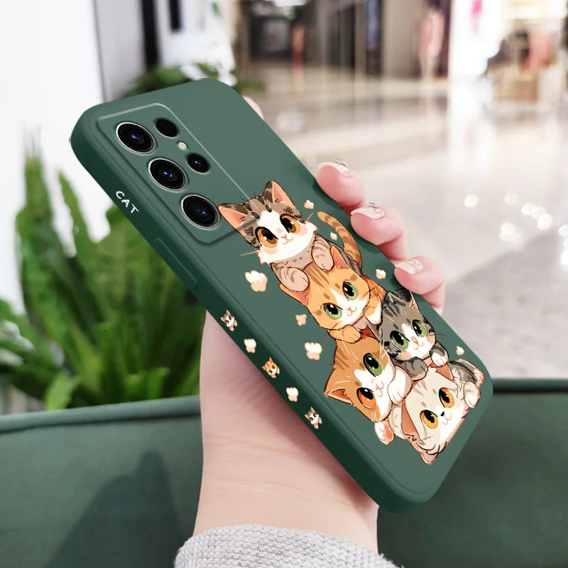 Cute Soft Cat Phone Case For Samsung Galaxy S25 S24 S23 S22 S21 S20 S10 S10E Ultra Plus FE Note 20 Ultra Plus Cover