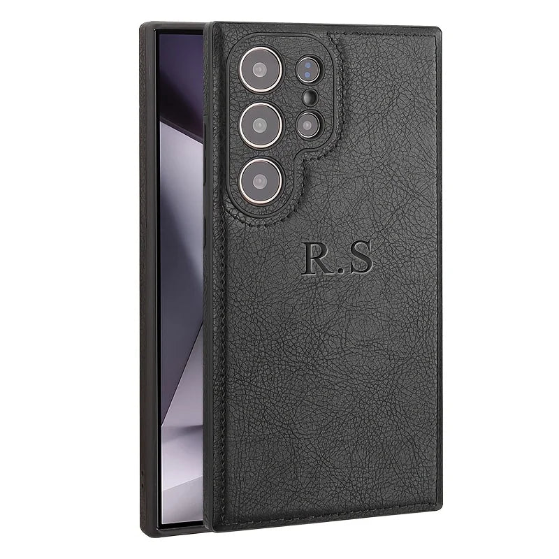 Personalised Customized Initials Name Case For Samsung Galaxy S22 S23 S24 S25 Ultra Soft Luxury Classic Leather Cover S24 S25
