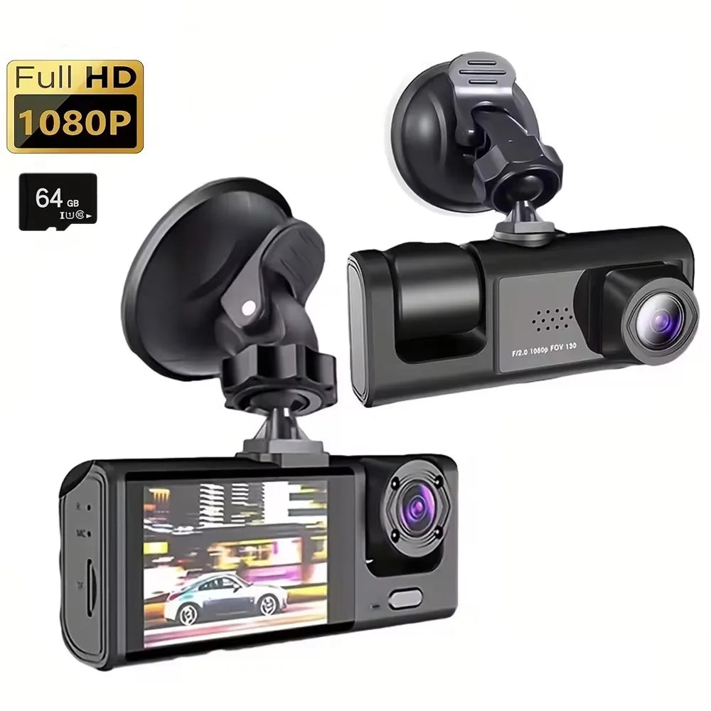 Dash Cam W/ IR Night Vision Loop Recording & 2" IPS Screen 1080P 3 Camera , DVR recorder, video recorder, Vehicle DVR