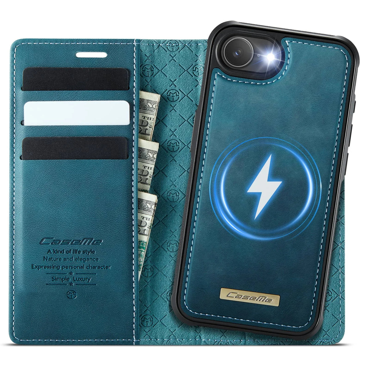 For iPhone 17e 2-in-1 Magnetic Detachable Wallet Case MagSafe Compatible RFID Blocking PU Leather Card Holder Kickstand Case