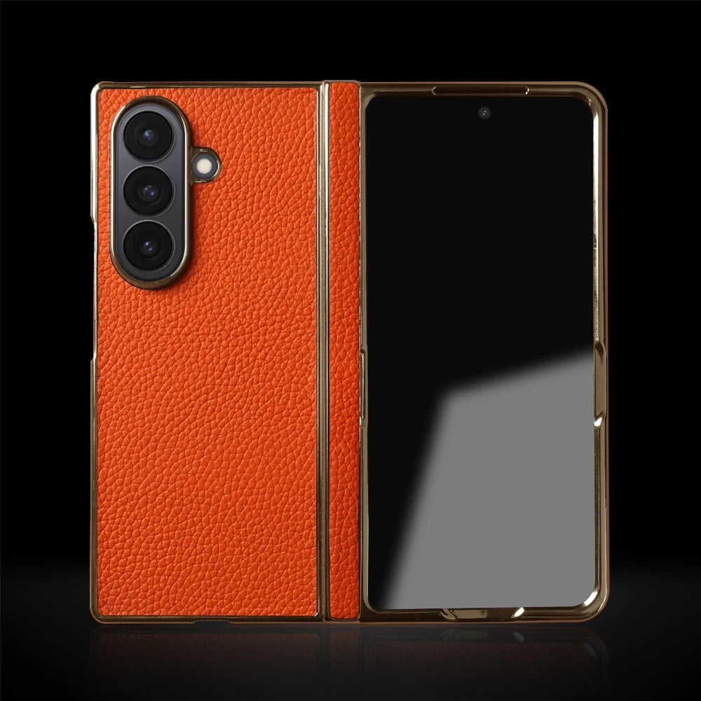 Lychee Genuine Leather Case For Samsung Galaxy Z Fold 8 6 5 4 Fold8 Ultra 8wide Fold7 Fold5 Fold6 Phone Cases Cover Funda Coque