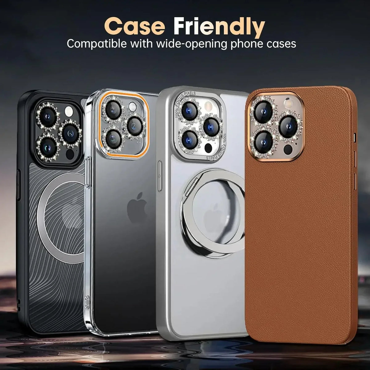 2-3Pcs Bling 3D Metal Gear Design Diamond Camera Lens Glass Protector For IPhone 16 17 Pro Max 15Pro 16Plus Case Friendly Rings