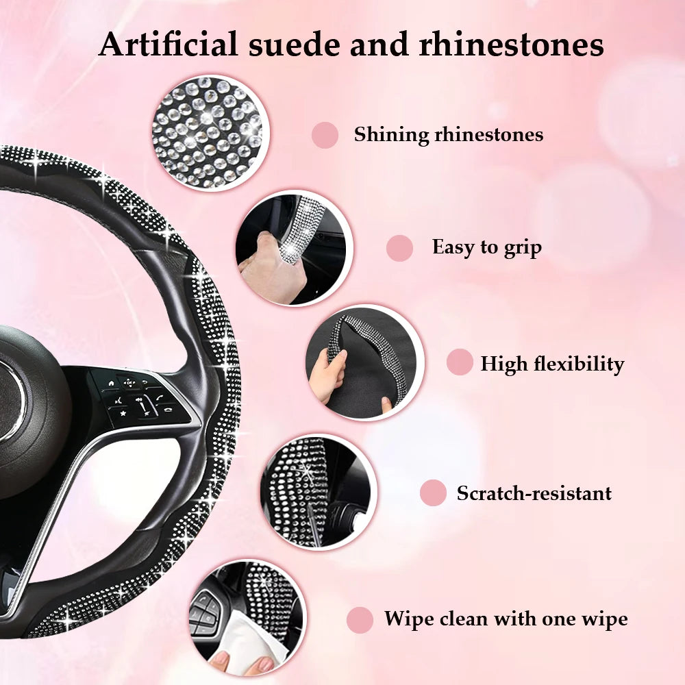 Fashion with Diamond Car Universal 38cm Steering Wheel Cover Colorful Bronzing Diamond BlingBling Steering Wheel Accessories