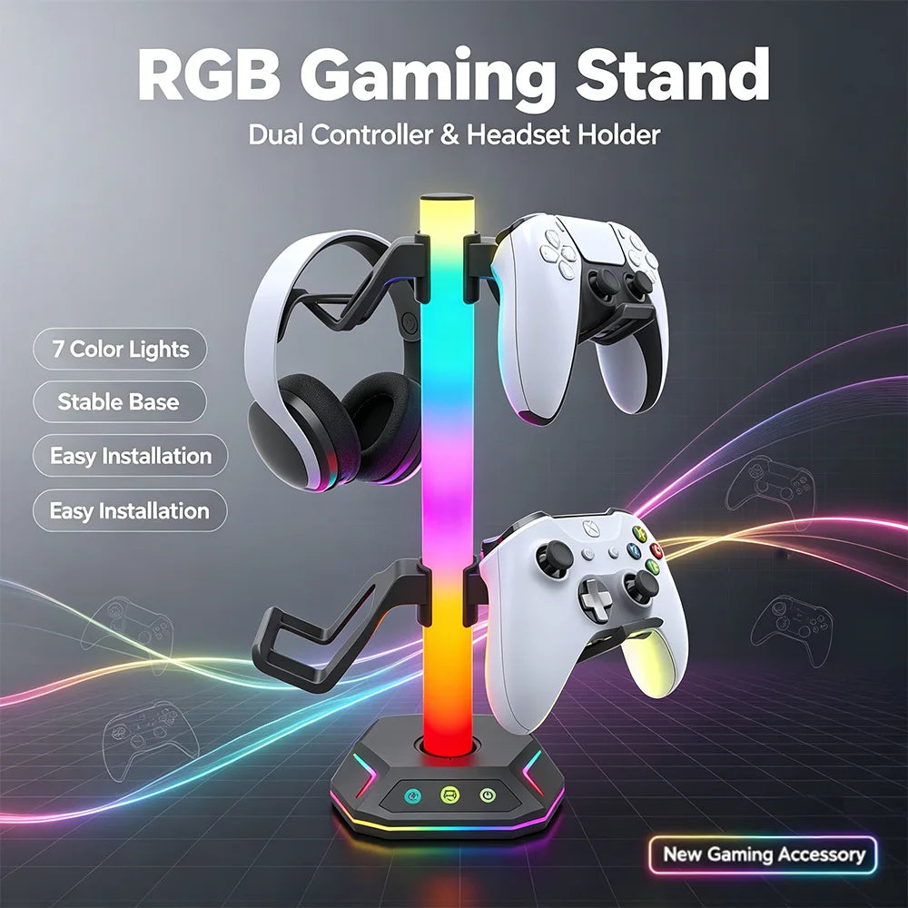 For Playstation5 Controller Holder Earphone Hanger Accessories Gaming RGB Headphone Stand for Desktop Gamer PS4 Xbox PS5 Gamepad