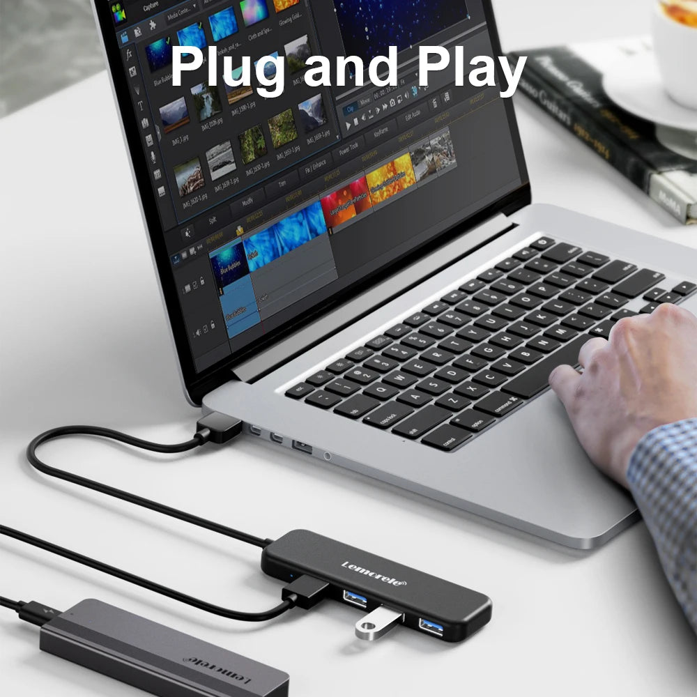 Lemorele USB HUB USB 3.0 Adapter 4 Ports Type A HUB OTG Adapter High Speed Data Transmission for Laptop Computer Accessories