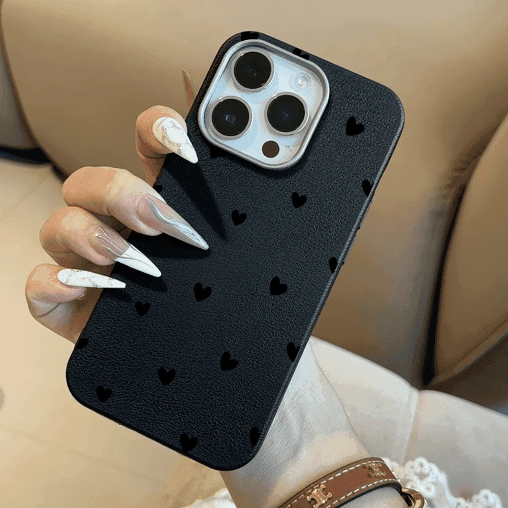 Love Heart Pattern INS Phone Case For iPhone 17 16 15 14 13 12 11 Pro Max Plus Protection Shockproof Silicone Soft Luxury Cover