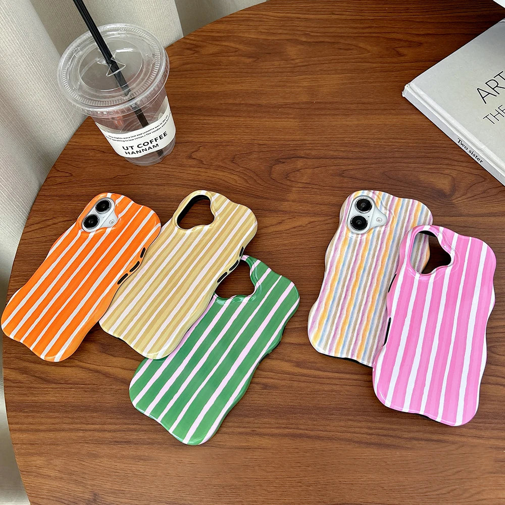 Fashion 2 in 1 Artistic Stripes Phone Case for iPhone 13 14 15 16 17 Pro Max Wave Edges Comfortable Touch Hard Slim Back Cover