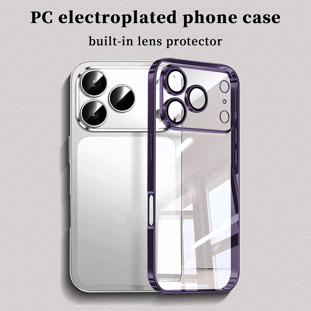 Luxury Plating Transparent Phone Case For iPhone 17 16 15 14 13 Pro Max 17Pro Lens Protection Shockproof Clear Bumper Back Cover