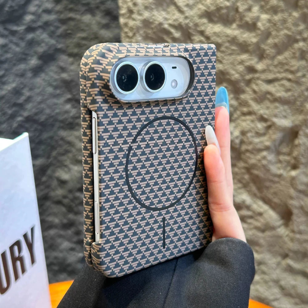 For iPhone Duo Case For Magsafe Magnetic Fashion Hard New Carbon Fiber Pattern Anti Fall Protect Back Cover For iPhone duo Shell