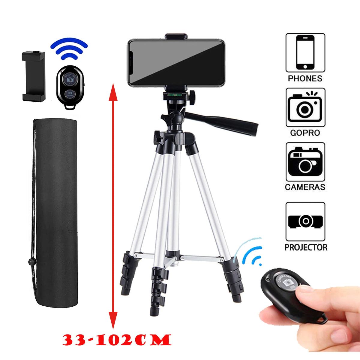 Tripod For Phone 102cm Video Recording Phone Tripod Stand with Bluetooth Remote Universal Camera Phone Photography Holder Stand