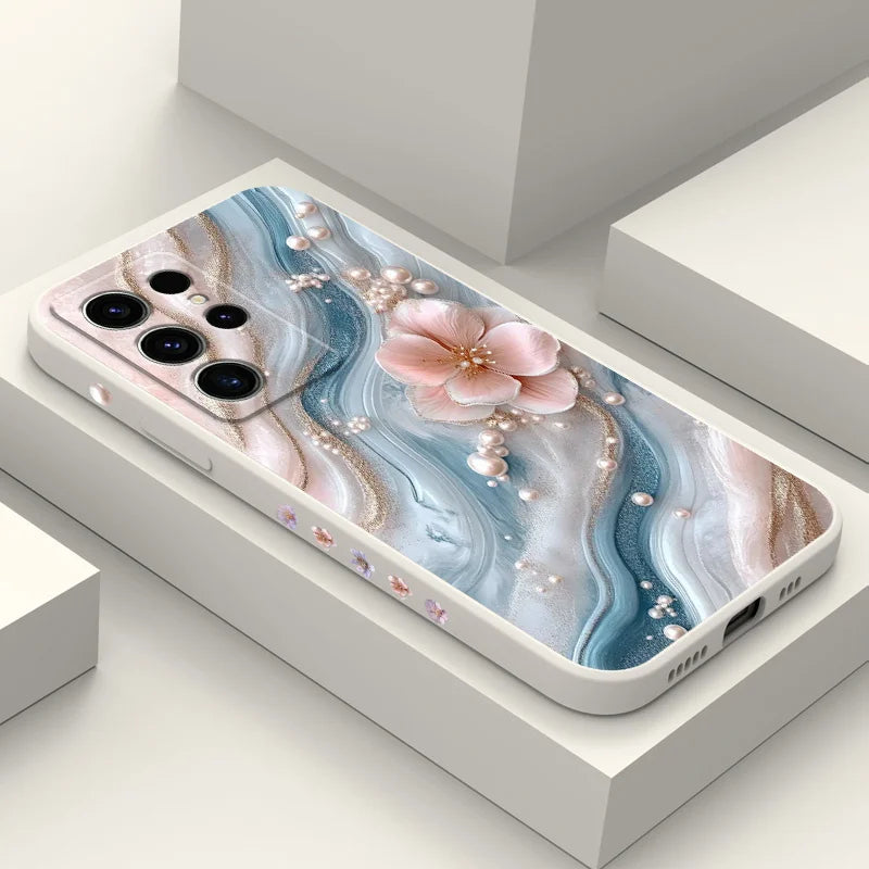 Pearlescent Flower Phone Case For Samsung Galaxy S25 S24 S23 S22 S21 S20 S10 S10E Ultra Plus FE Note 20 Ultra Plus Cover
