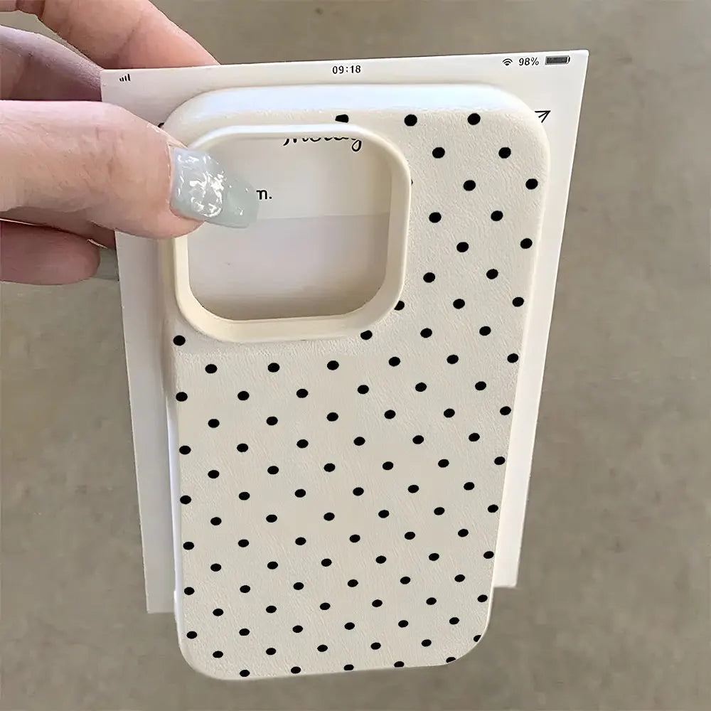 Vintage Black Polka Dot Pattern Lychee Soft Phone Case For iPhone 15 16 17 Pro Max 11 12 13 Pro 15 14 Plus 17 Air X Xs XR Cover