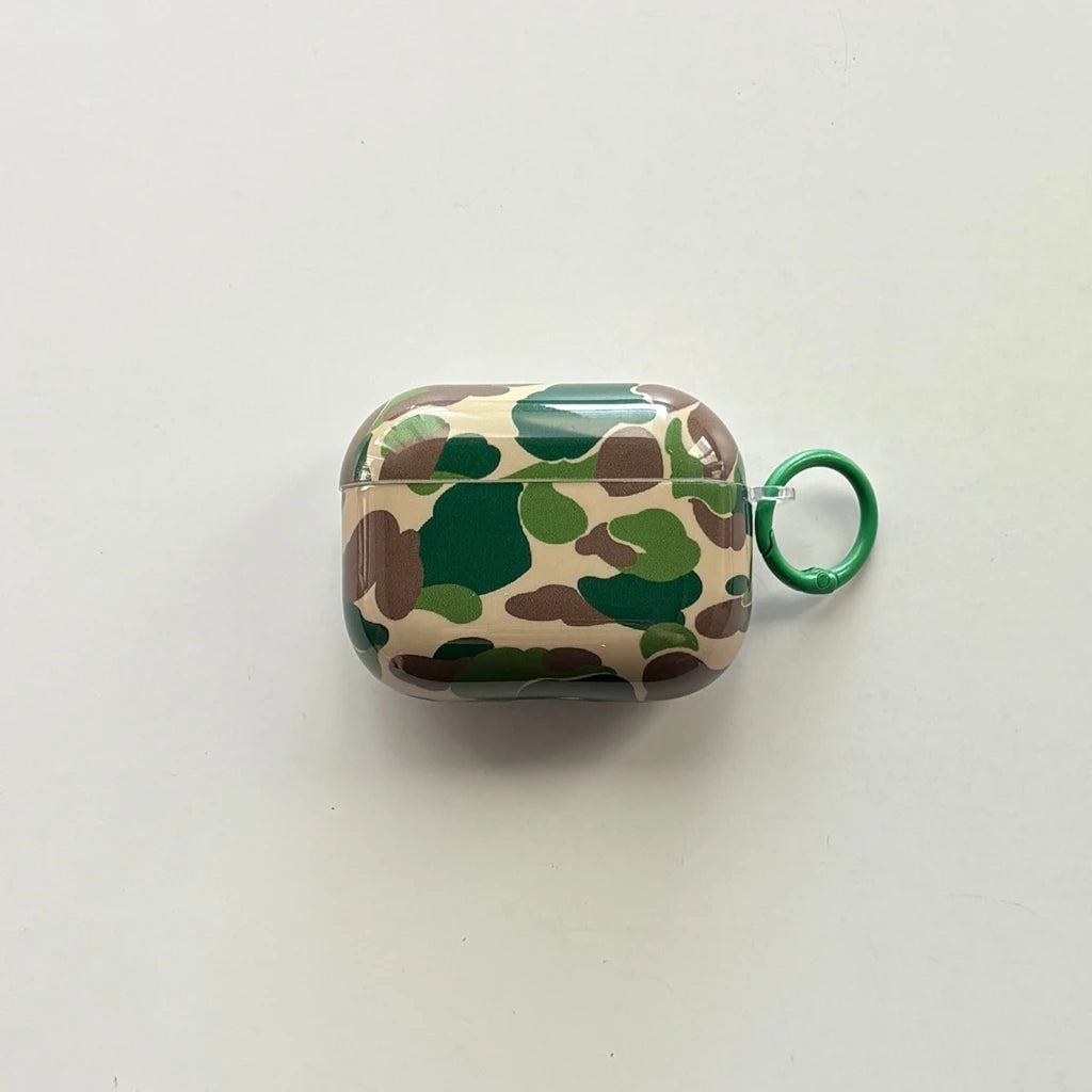 Personality Stylish Color Collision Camouflage Pattern With Hook Earphone Case Cover for AirPods 1 or 2 3 4 5 Pro 2 Pro 3
