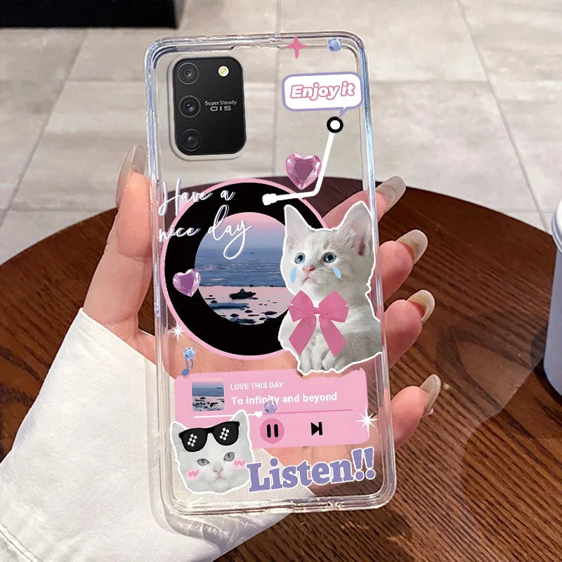 Casing For Samsung S10 Lite Case G770F Aesthetic Cute Cat Fashion Transparent Back Cover For Samsung Galaxy S10 Lite Phone Case