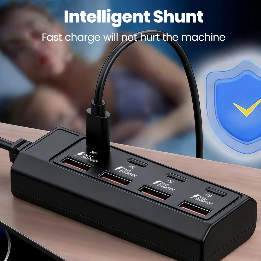 8 in 1 HUB USB 4USB +4Type-C Extender Cable Docking Station Desktop Computer Laptop External USB Interface Extender