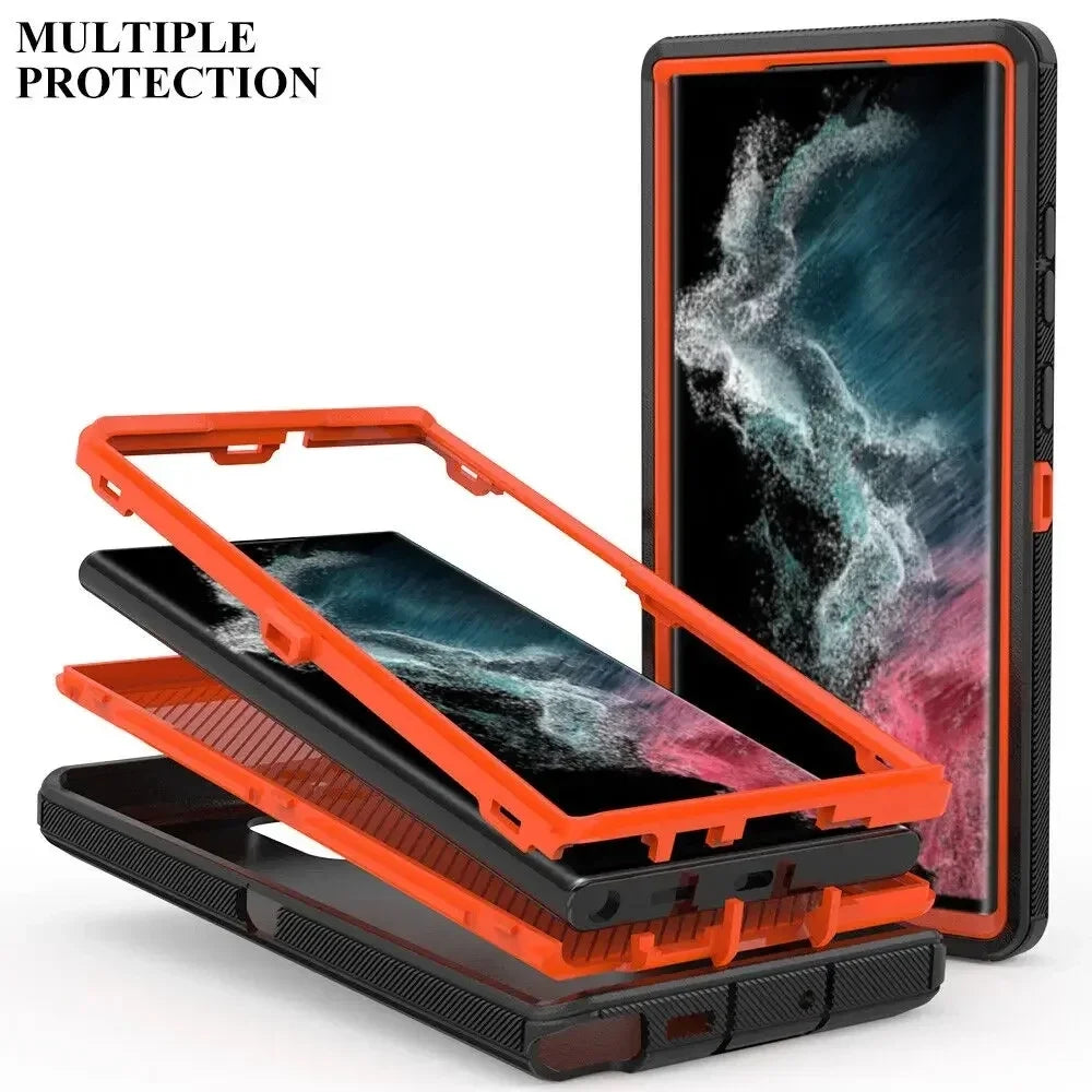 3-in-1 Military Armor Shockproof Phone Case For Samsung S25 S24 S23 S22 S21 S20 Ultra Plus Note20 Otter Case Box Belt Clip Cover